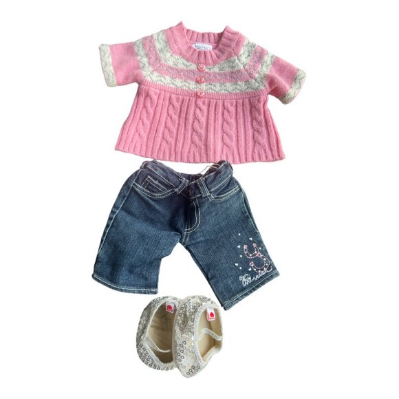 Build-A-Bear 2-Pc Sweater Shirt Denim Pants & Glitter Shoes - Picture 1 of 14